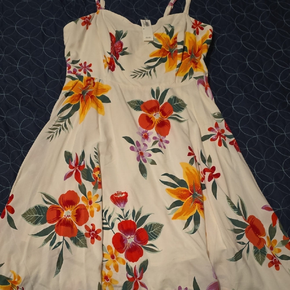 Old Navy Floral Dress - White with Red and Yellow